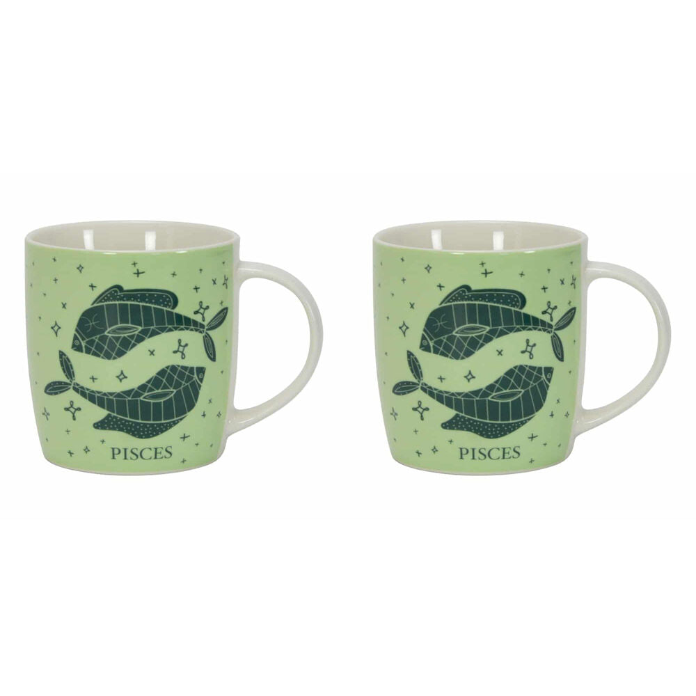 Annabel Trends Coffee Mug Zodiac Pisces 350ml Milk/Tea Cup w/ Handle Green (2 Pack)