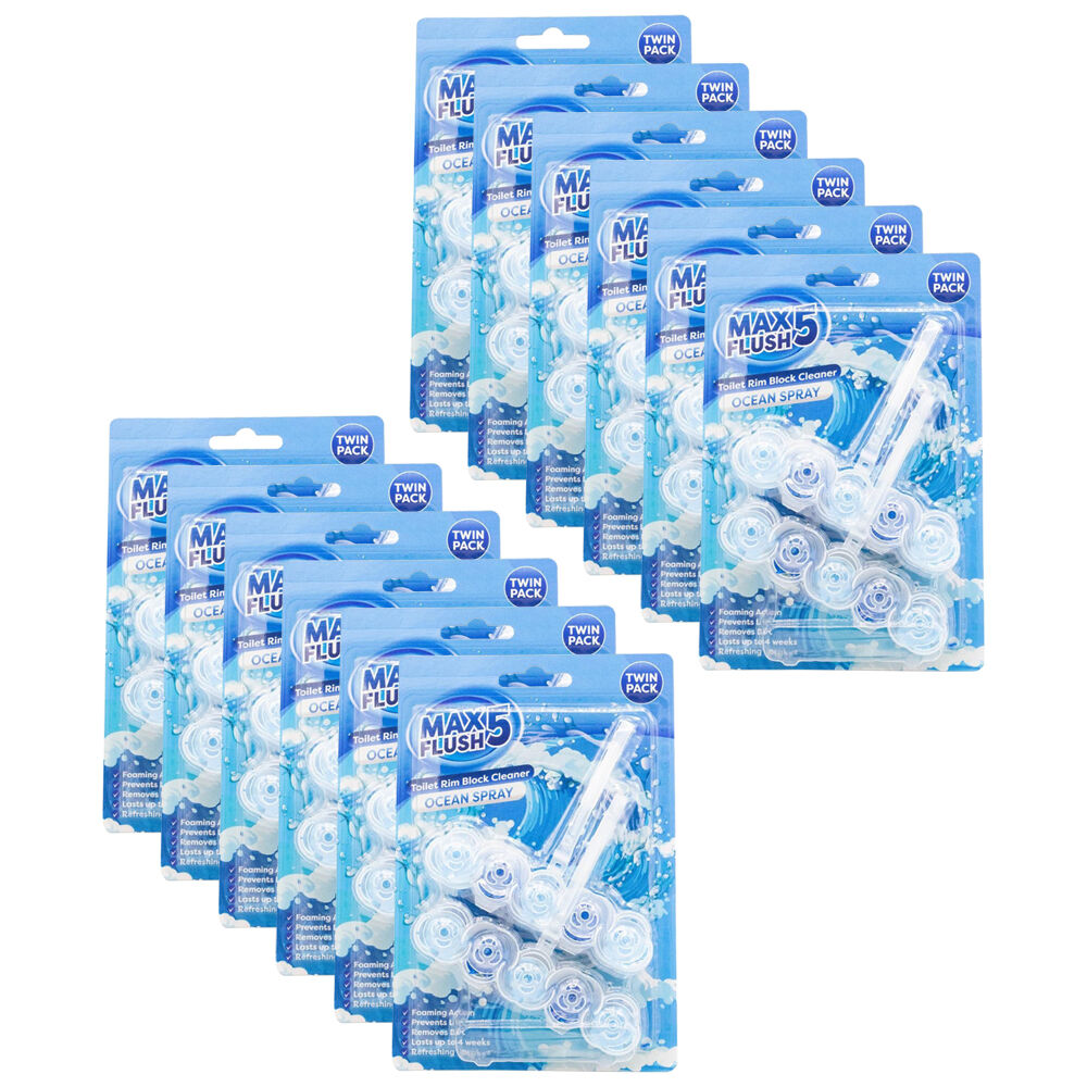Max Flush 5 2pc Max Flush 5 Toilet Rim Block Cleaner 45g Ocean Spray Antibacterial (12 Pack)