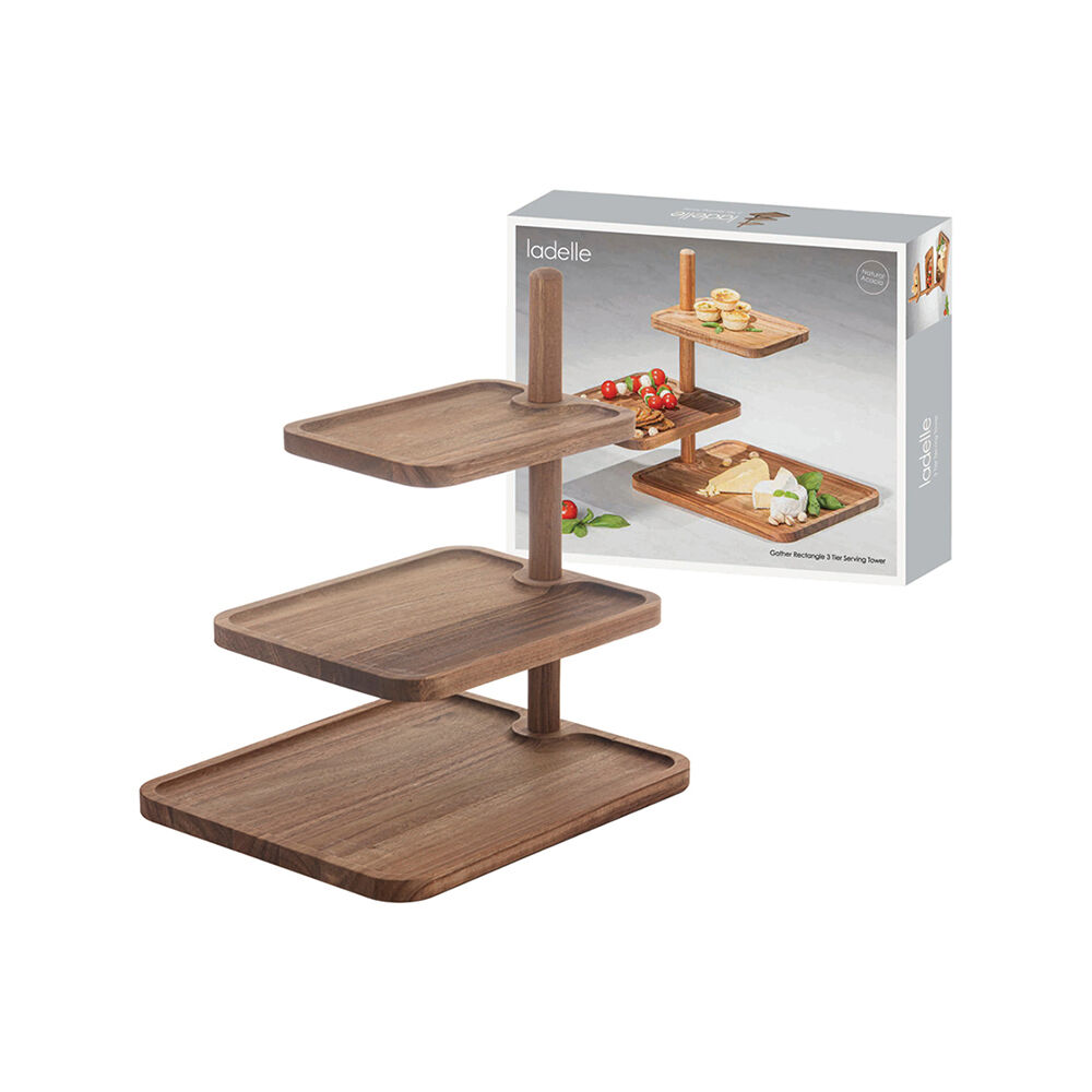 Ladelle Multi-Level Snack Serving Stand Brown Gather Rectangle 3 Tier Tower — image 2