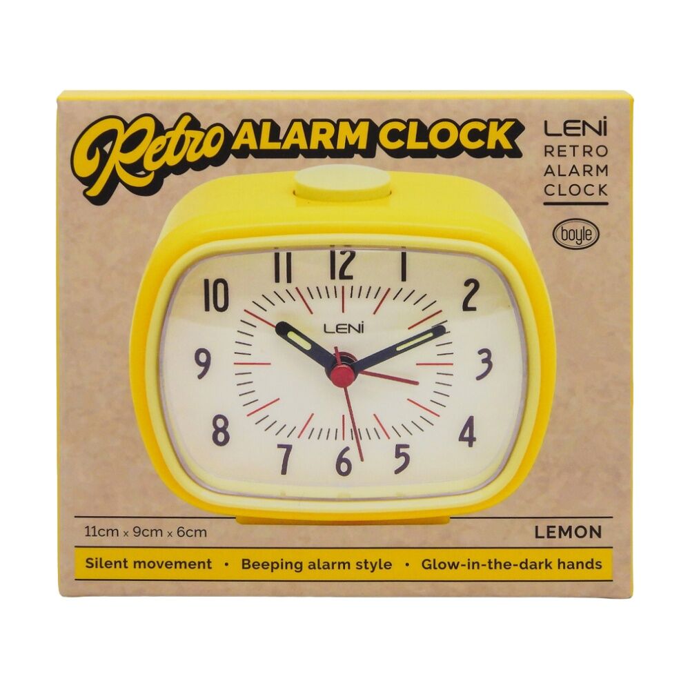 Leni 9x11x6cm Lemon Retro-Inspired Analogue Bedside Table/Desk Alarm Clock — image 6