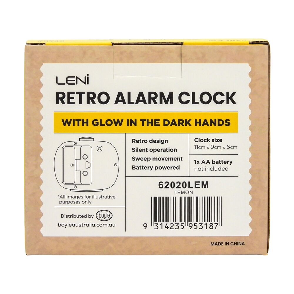 Leni 9x11x6cm Lemon Retro-Inspired Analogue Bedside Table/Desk Alarm Clock — image 7