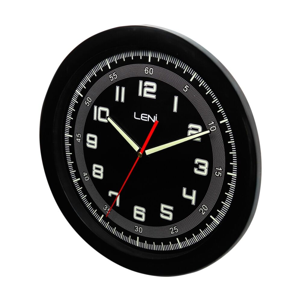 Leni 32.5cm Black Round Luminous Silent Non-Ticking Analogue Wall Clock — image 2