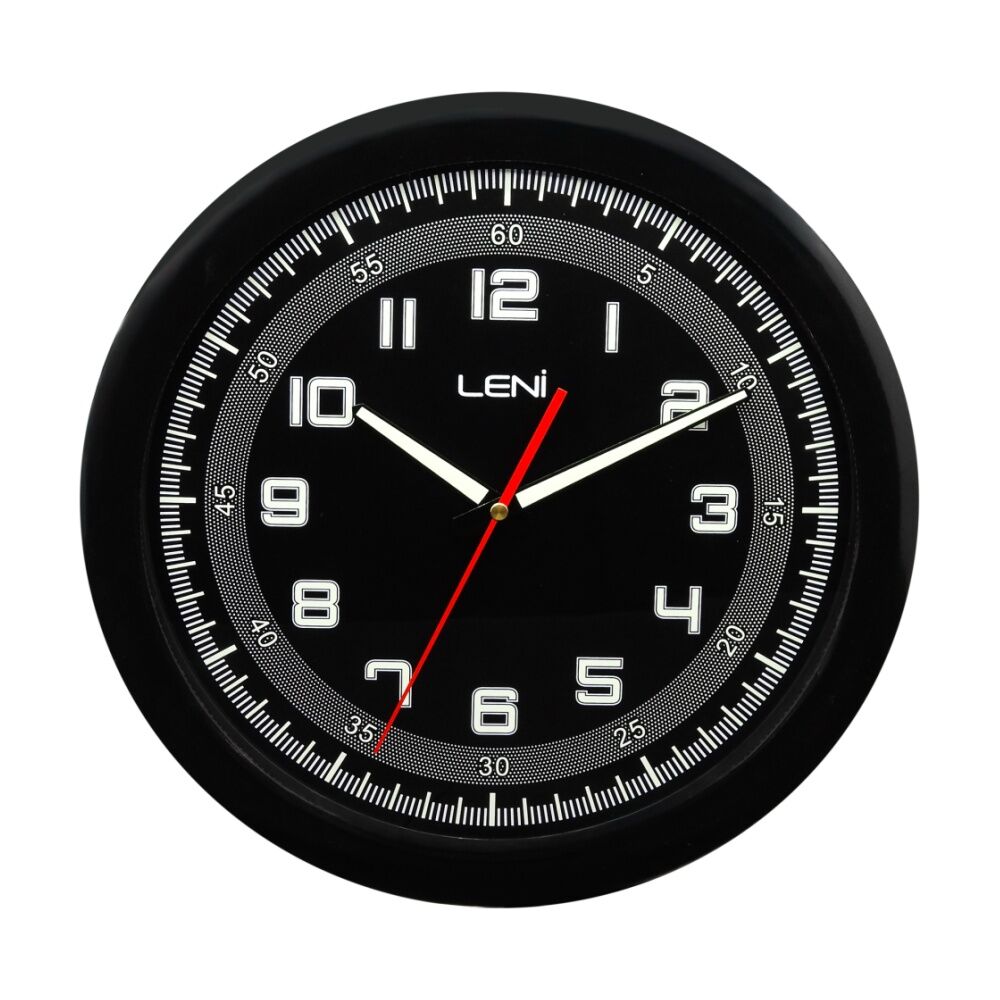 Leni 32.5cm Black Round Luminous Silent Non-Ticking Analogue Wall Clock