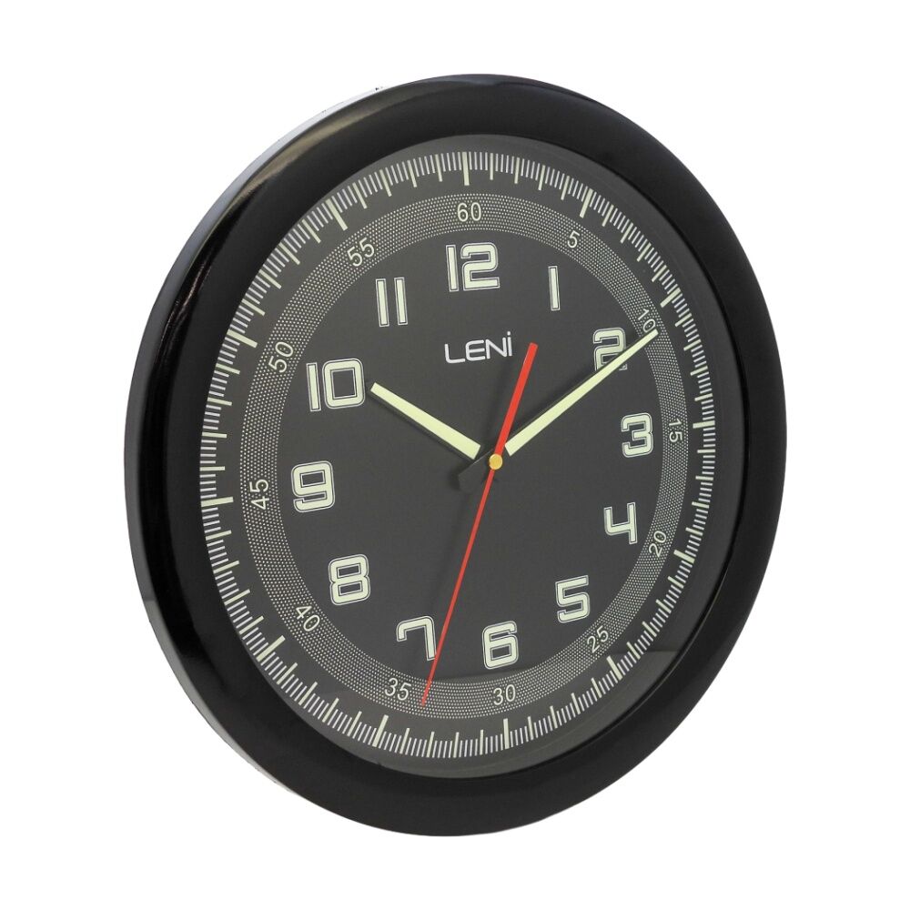 Leni 32.5cm Black Round Luminous Silent Non-Ticking Analogue Wall Clock — image 3