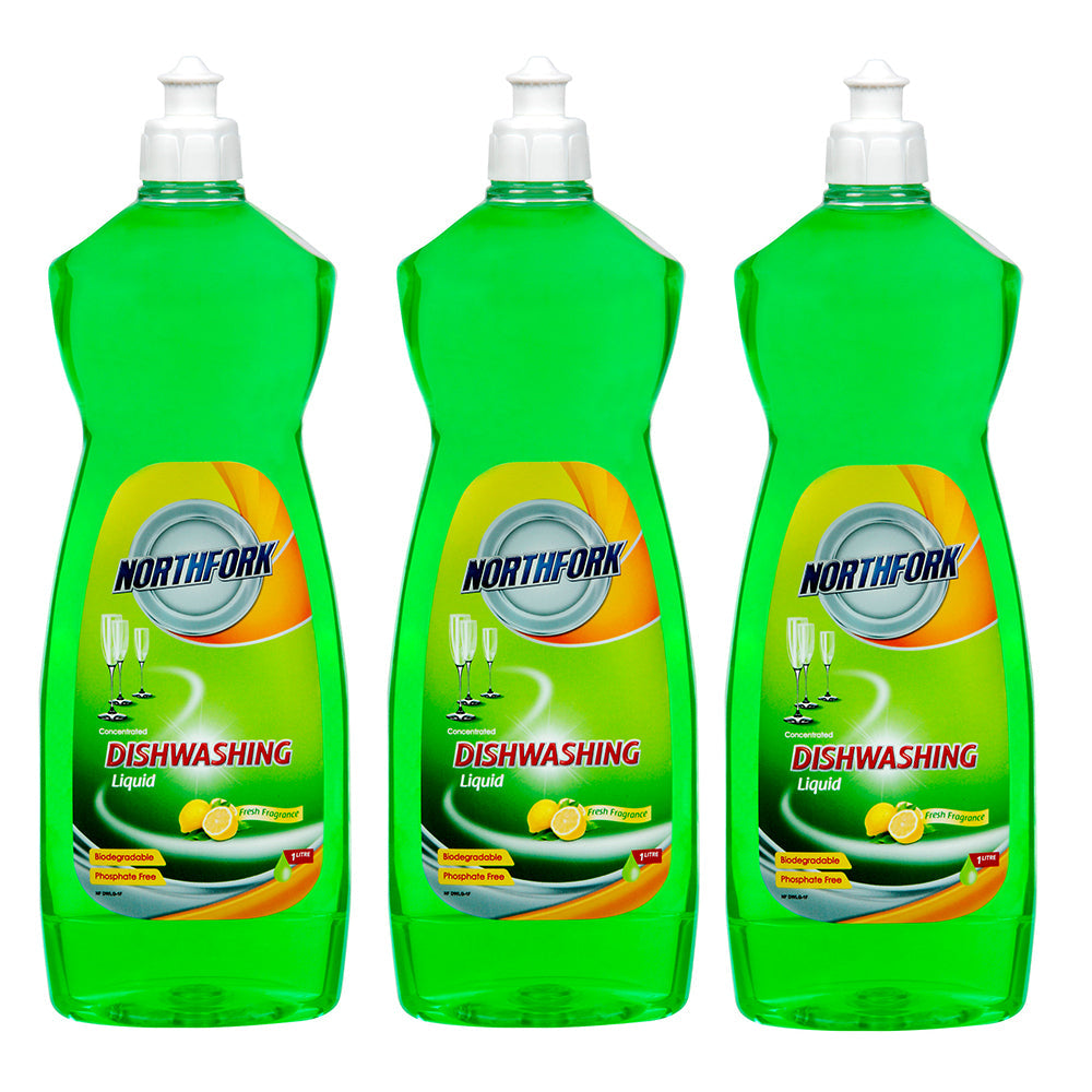 Northfork 1L Biodegradable Dishwashing Dishes Concentrated Liquid/Soap Lemon (3 Pack)
