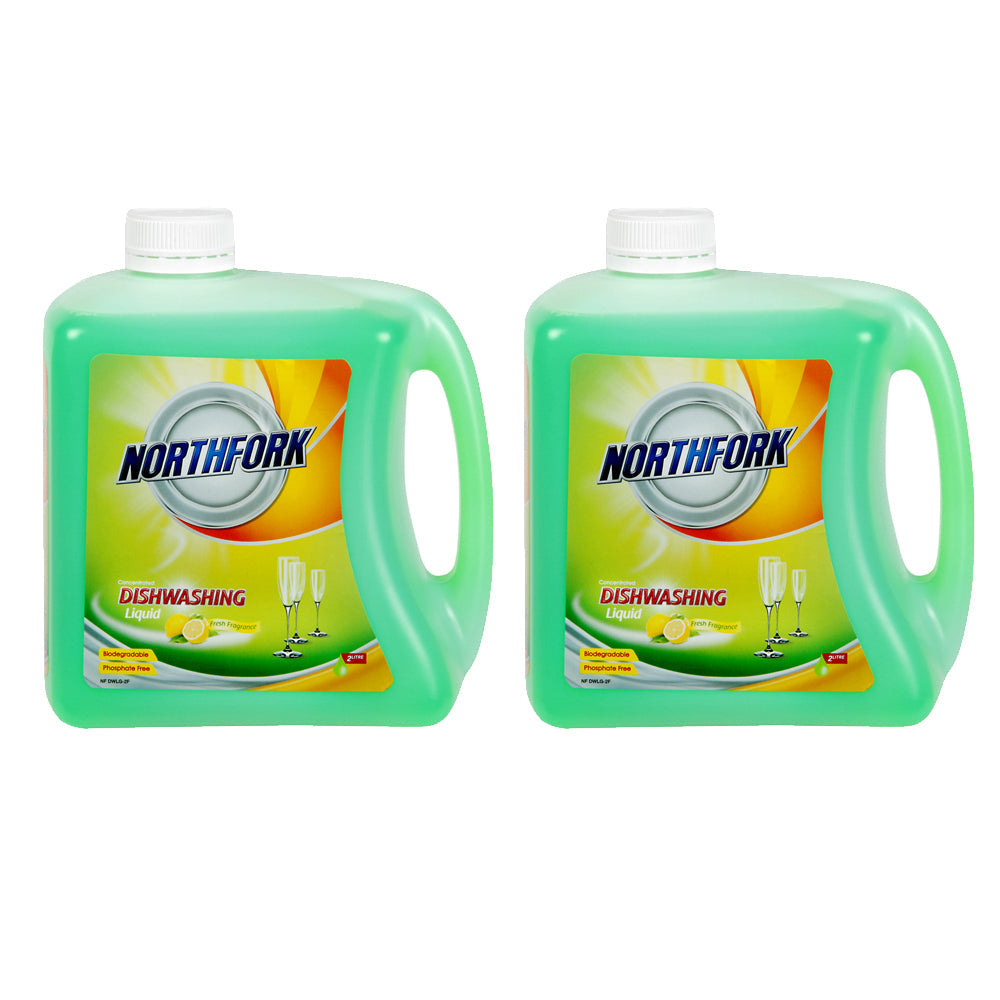 Northfork 2L Biodegradeable Dishwashing Dishes Concentrated Liquid/Soap Lemon (2 Pack)