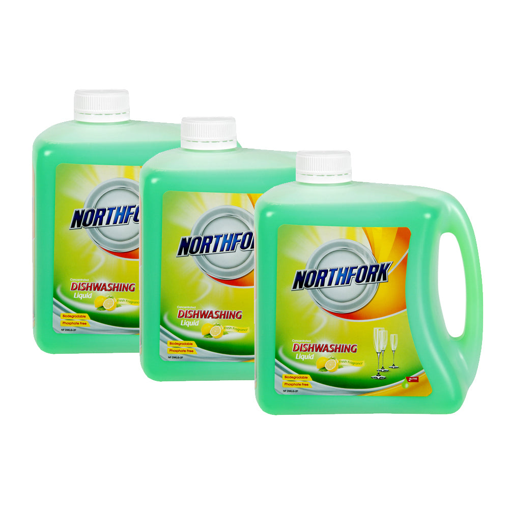 Northfork 2L Biodegradeable Dishwashing Dishes Concentrated Liquid/Soap Lemon (3 Pack)
