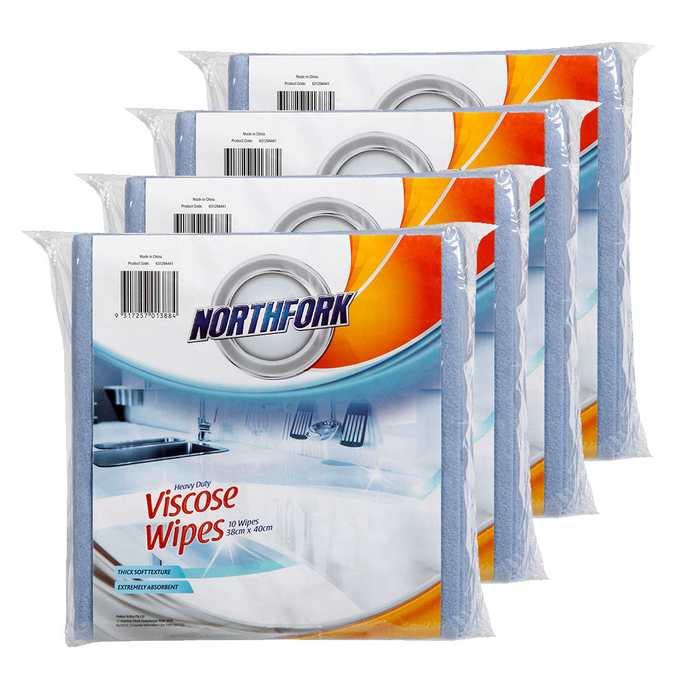 Northfork Heavy Duty Absorbent Viscose Cleaning Wipes/Cloth 40x38cm - Blue (40 Pack)