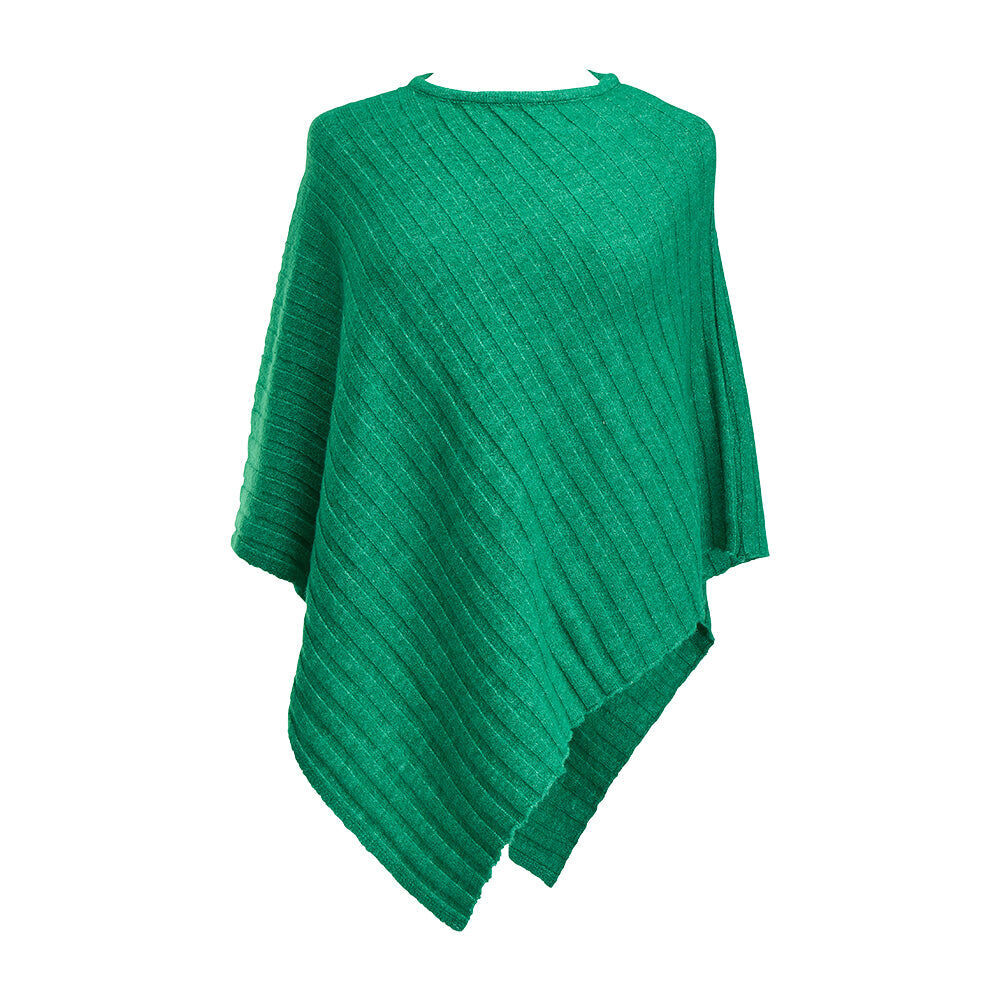 Annabel Trends One Ribbed Knit Poncho Casual Winter Top — Green