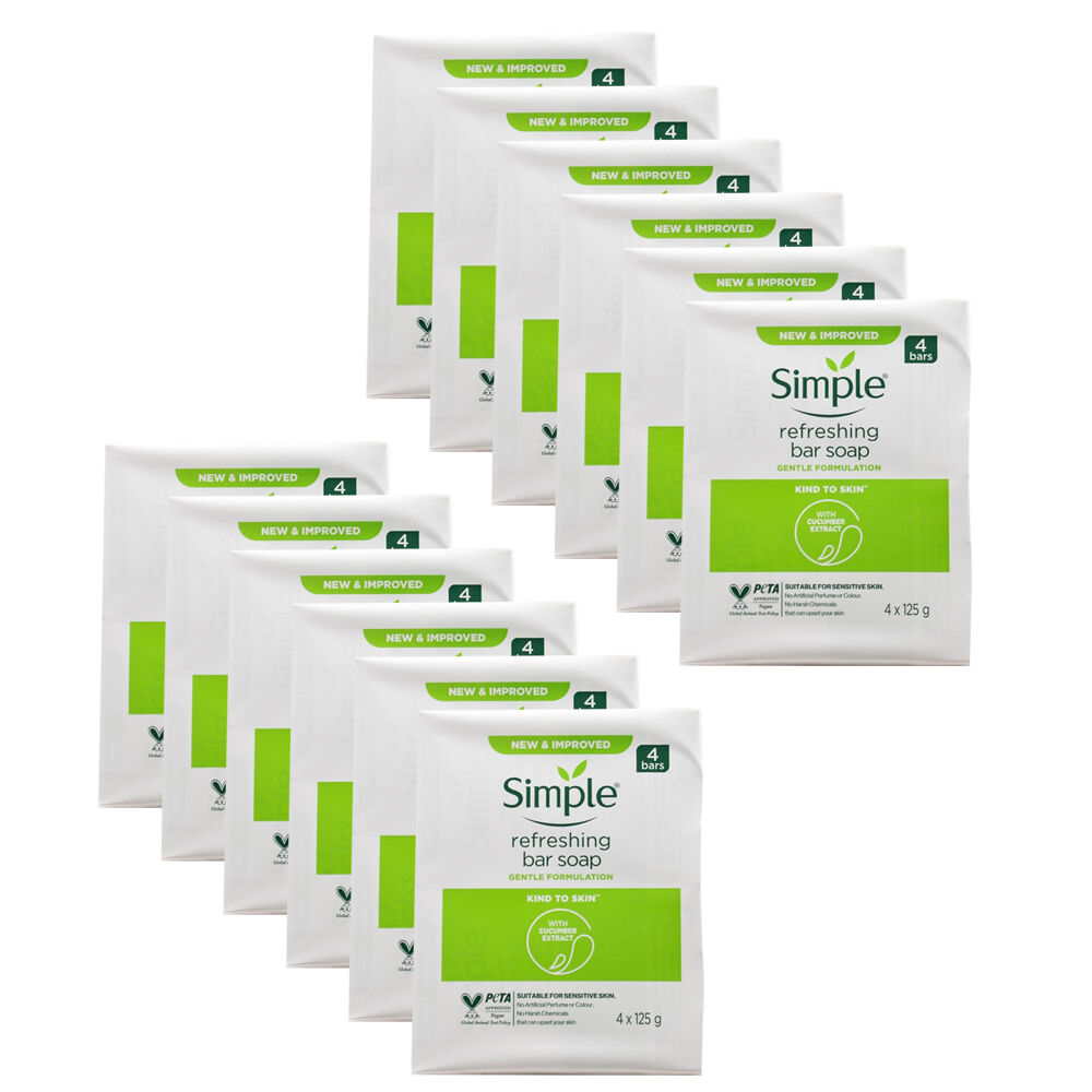 Simple 4pc Simple 125g Refreshing Bar Soap w/ Cucumber Extract Moisturising (12 Pack)