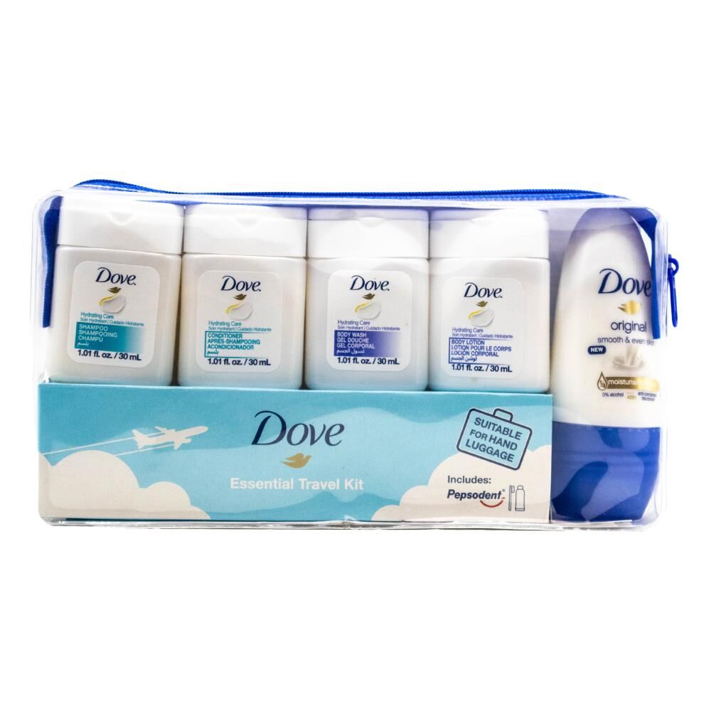 Dove Hydrating Care Essential Travel Toiletry Kit Carry-On Friendly (6 Pieces)