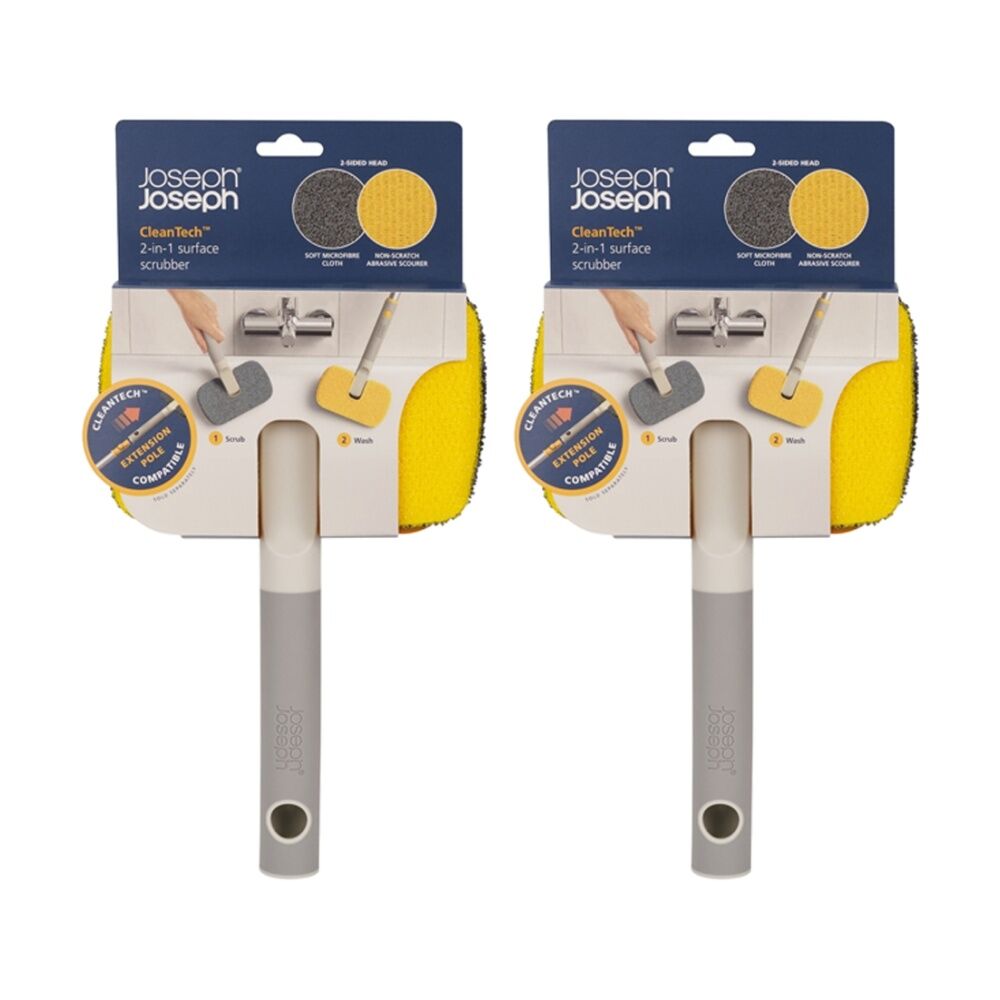 Joseph Joseph CleanTech Surface Scrubber Compatible w/ Extension Pole 2-in-1 (2 Pack)