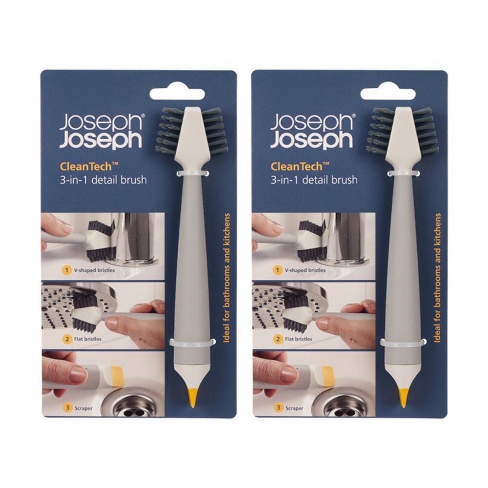 Joseph Joseph CleanTech 3-In-1 Bathroom Grout And Corner Detail Brush Stone (2 Pack)