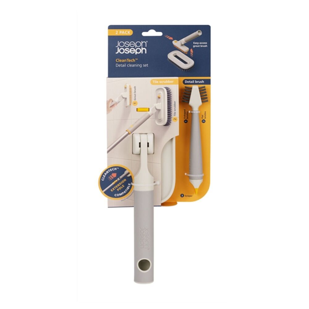 Joseph Joseph CleanTech Detail Cleaning Set Tile Scrubber & Brush Stone (2 Pieces)