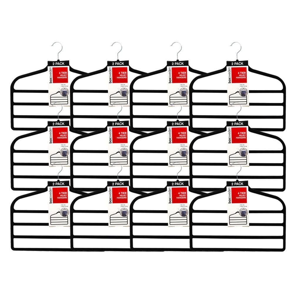 Boxsweden 4 Tier Velvet Space Saving Clothes Hanger Hook Trouser Skirt Pant (24 Pieces)