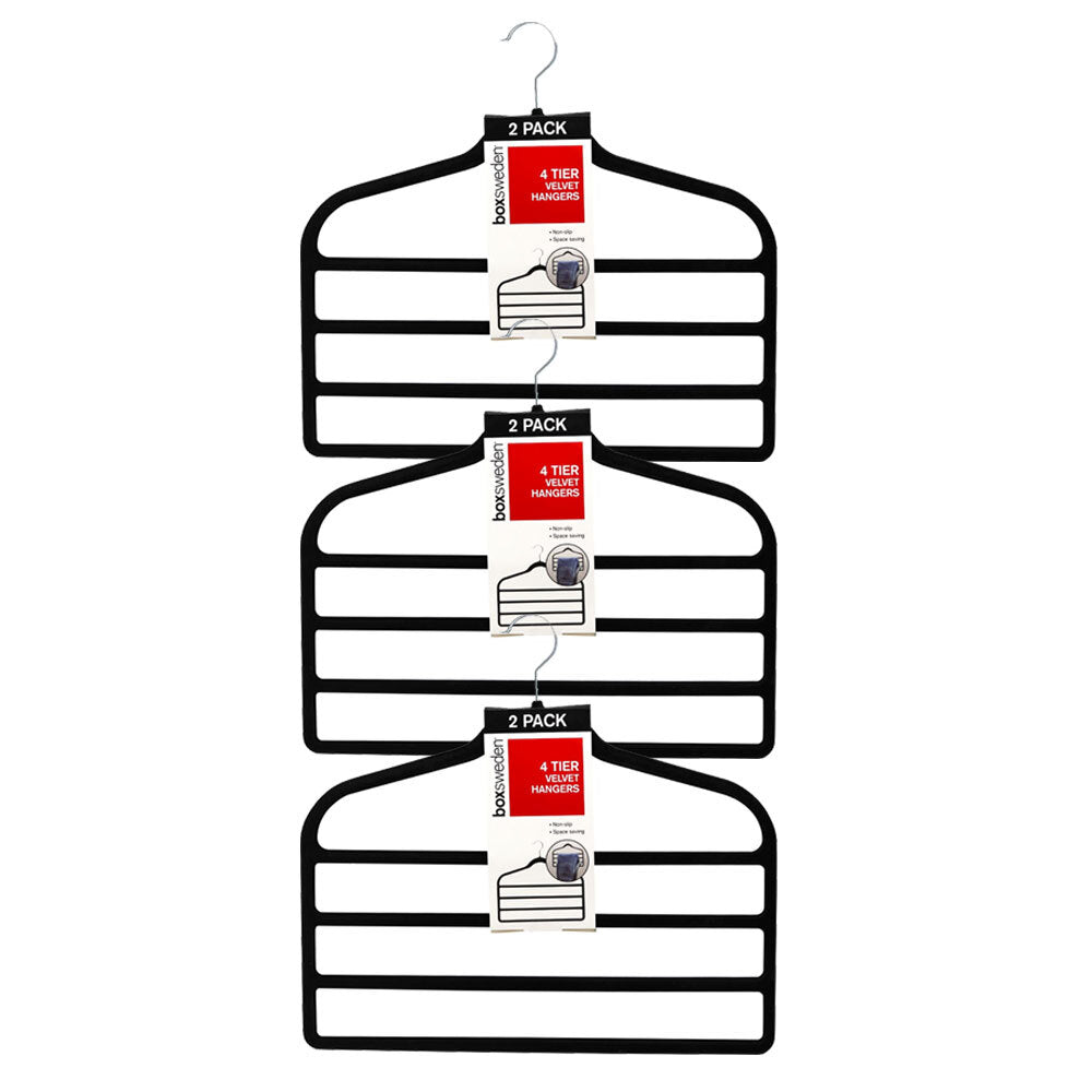 Boxsweden 4 Tier Velvet Space Saving Clothes Hanger Hook Trouser Skirt Pants (6 Pieces)