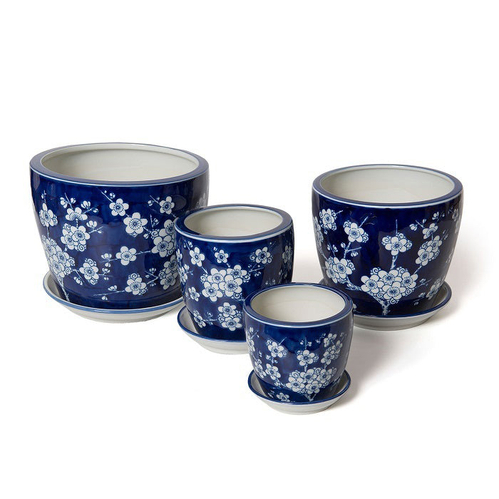 11152-4pc-ceramic-tall-pot-planter-w-saucer-garden-decor-dark-blue