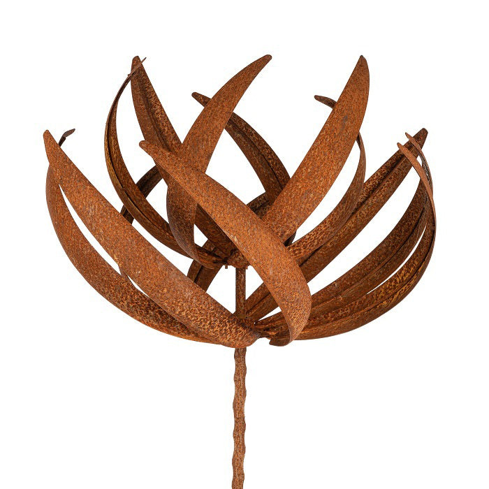 12807-garden-rust-metal-190cm-stake-lotus-windmill-brown