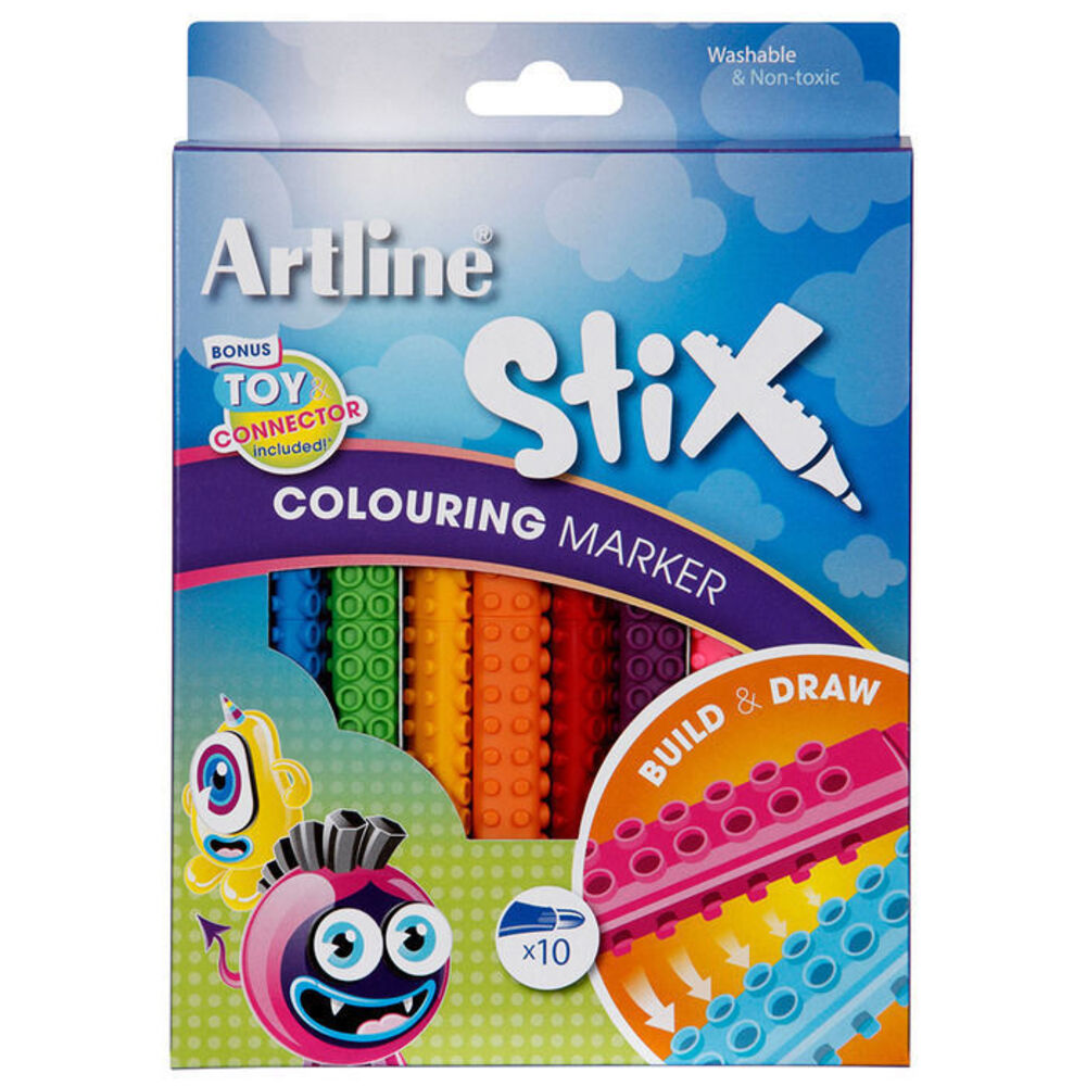 130072-artline-stix-colouring-marker-10pk-pens-toy-draw-build-play-kids-children-teens