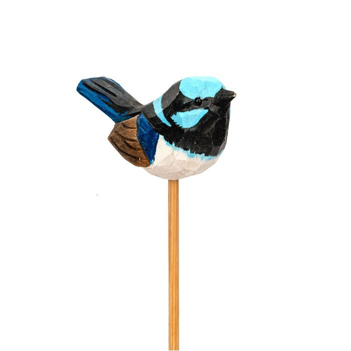 15129-wren-timber-on-stick-6-6cm-blue-ornament-garden-decor