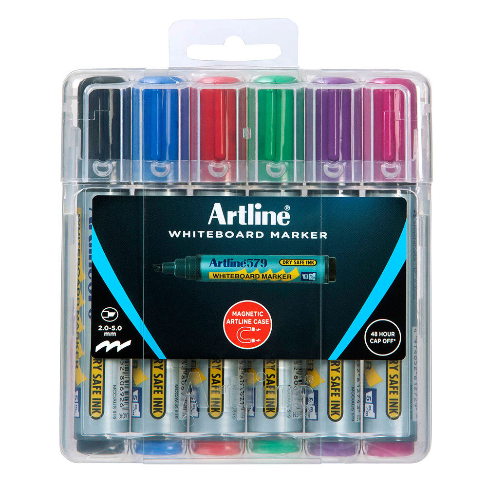 157946hc-6pc-artline-579-wboard-markers-assorted-colours