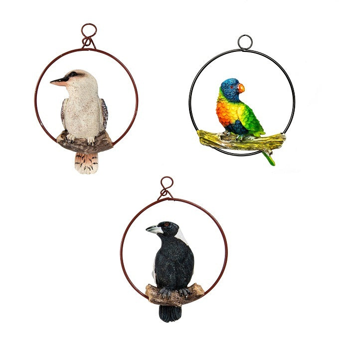 16447-aussie-bird-in-a-ring-17cm-outdoor-ornament-decor-assorted