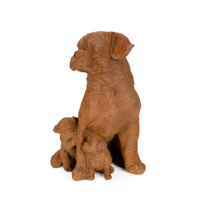 18427-garden-ornament-cast-iron-30cm-dog-puppies-sculpture-outdoor-decor-brown