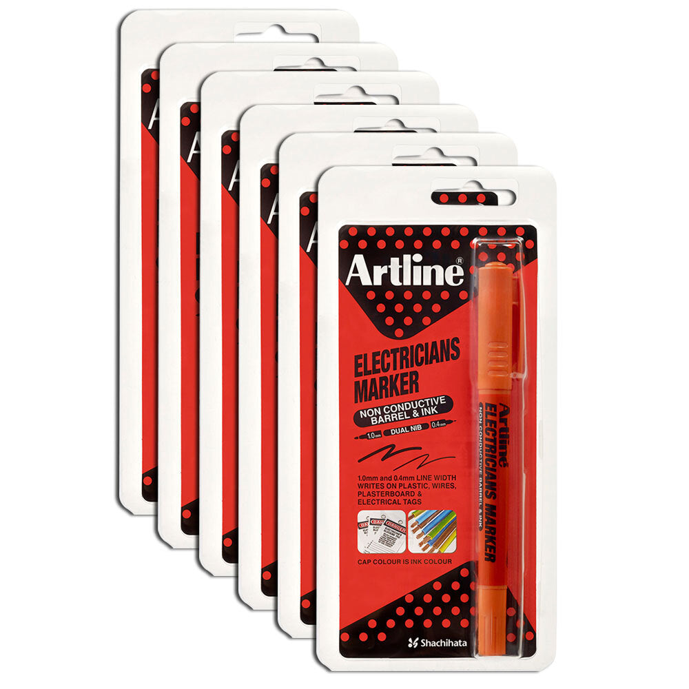 195305hs-12pk-artline-electricians-permanent-marker-1-4mm-dual-nib-orange-hs