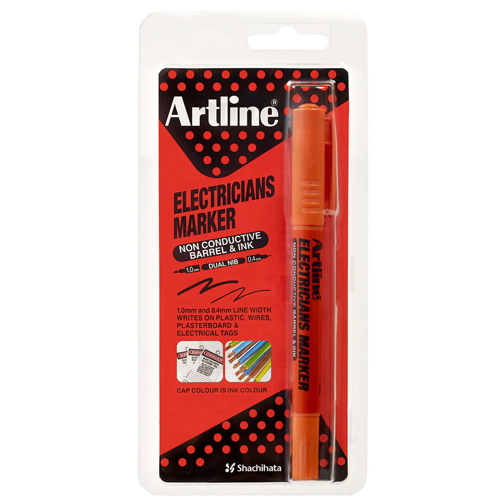 195305hs-12pk-artline-electricians-permanent-marker-1-4mm-dual-nib-orange-hs