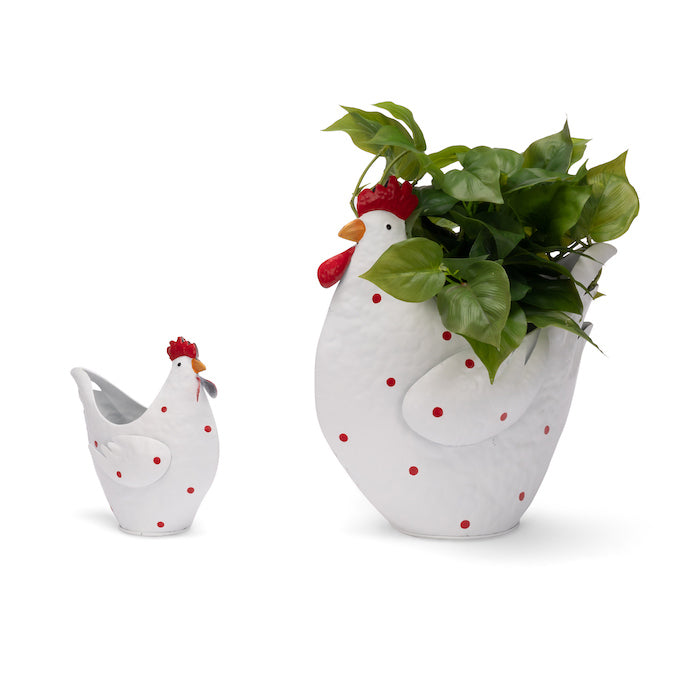 20567-2pc-chicken-pot-planter-16-30cm-garden-ornament-decor-set-white