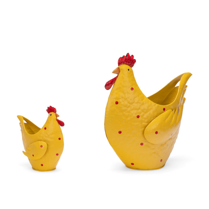 20574-2pc-chicken-pot-planter-16-30cm-garden-ornament-decor-set-yellow