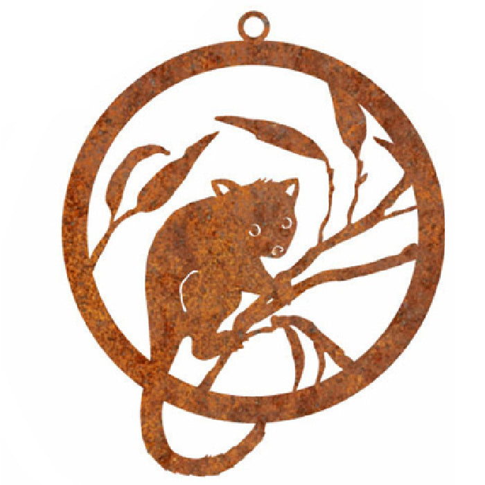 21052-single-ring-possum-hanging-30cm-corten-steel-ornament-assorted