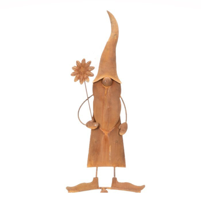 22578-balancer-gnome-138cm-rust-metal-ornament-outdoor-garden-brown