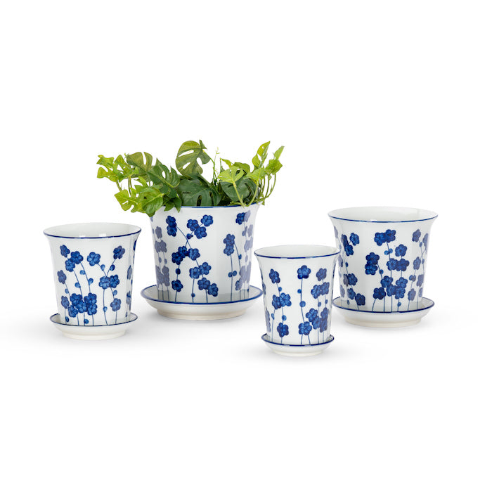 22639-4pc-fluted-flowers-pot-planter-w-saucer-dark-blue-white