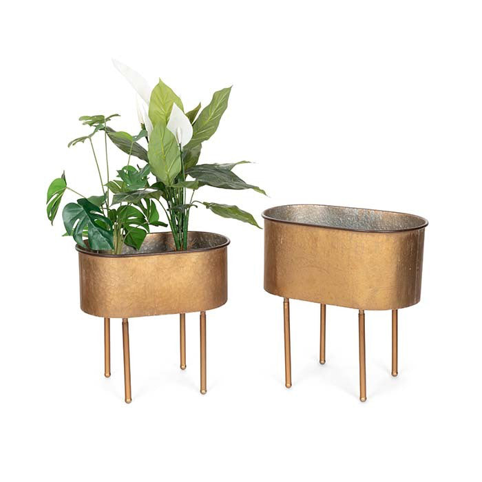 24992-2pc-pot-oblong-w-legs-outdoor-yard-patio-garden-decor-bronze