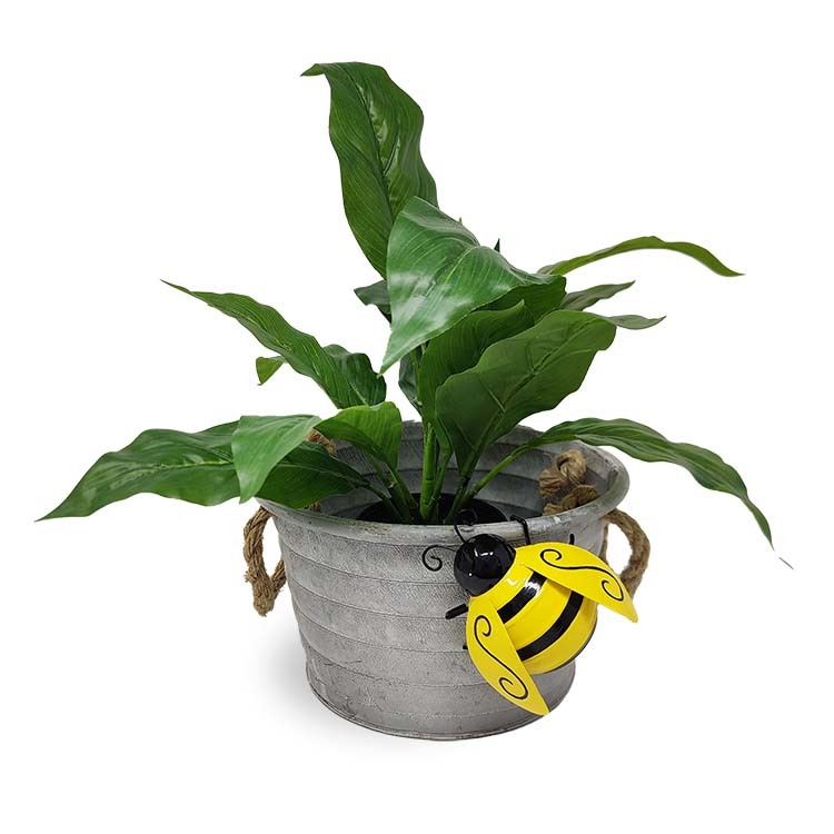 25036-bee-10cm-pot-sitter-garden-planter-ornament-decor-small-yellow