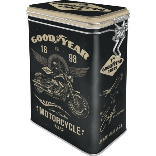5131116-nostalgic-art-17-5cm-1-3l-clip-top-tin-storage-goodyear-motorcycle