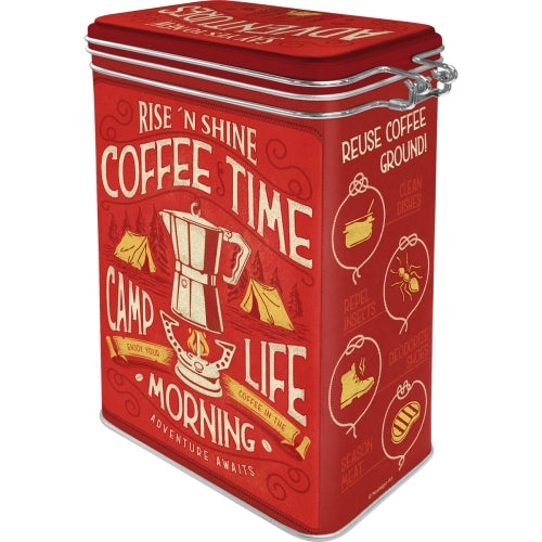 5131129-nostalgic-art-17-5cm-1-3l-clip-top-tin-storage-coffee-time-camp-life