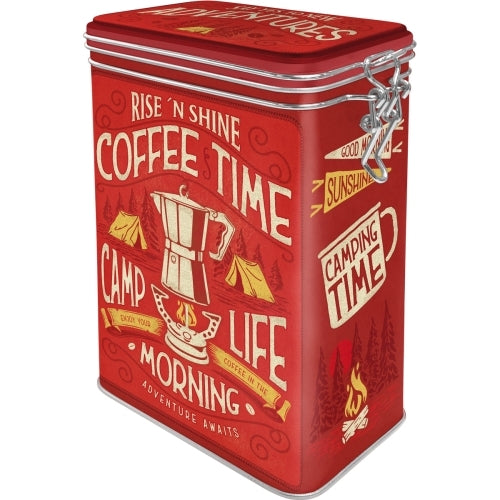 5131129-nostalgic-art-17-5cm-1-3l-clip-top-tin-storage-coffee-time-camp-life