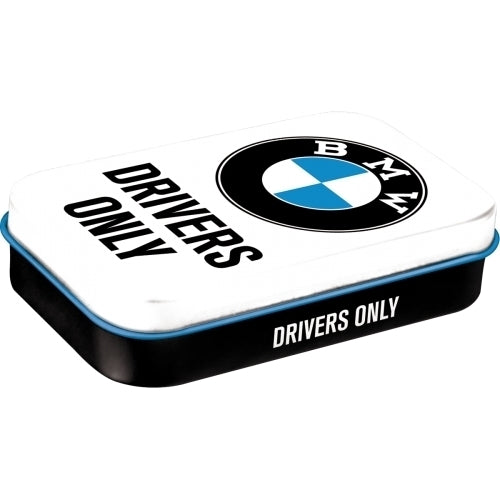 5182110-nostalgic-art-10cm-mint-tin-box-xl-bmw-drivers-only-fresh-breath-hard-candy