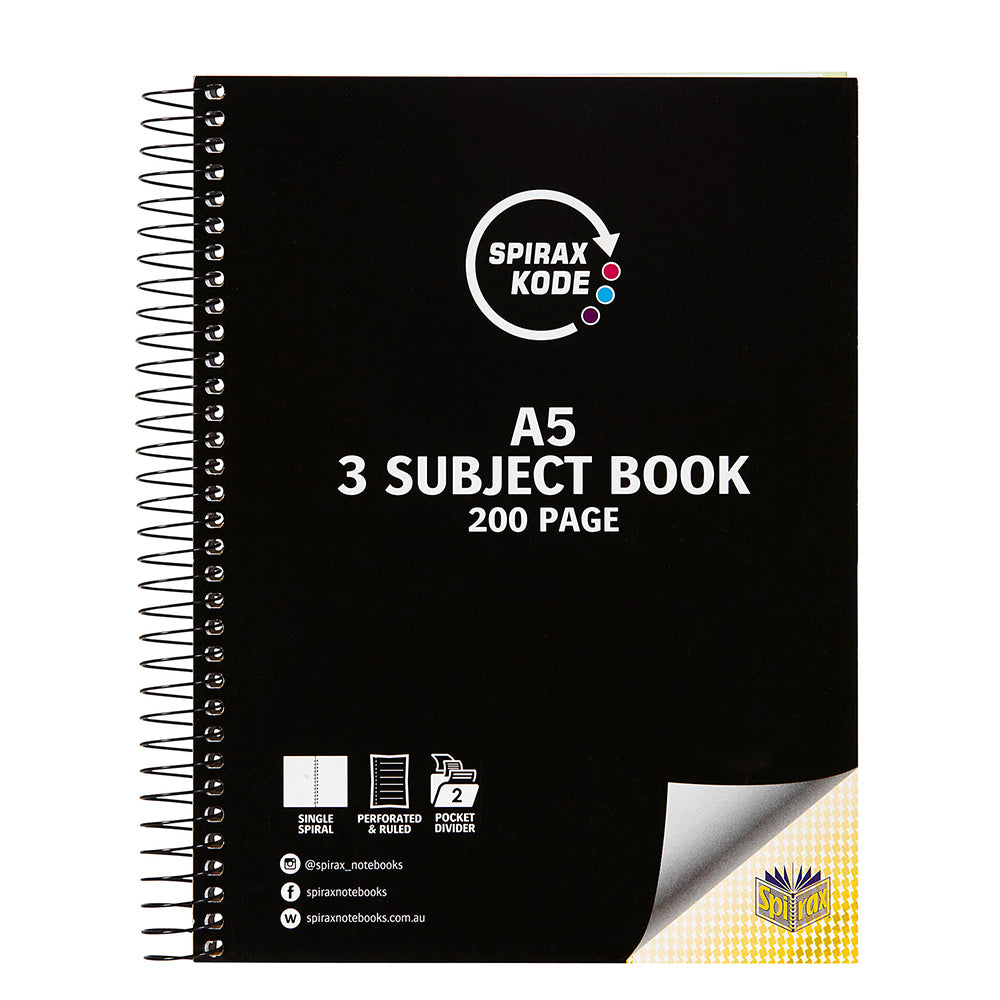 56961c-5pk-spirax-kode-a5-3-subject-book-200pg-assorted