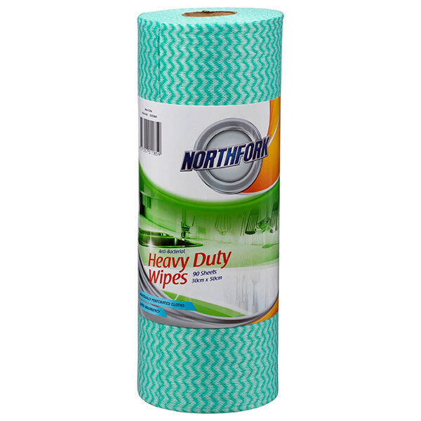 631253640-northfork-45m-90-sheets-heavy-duty-antibacterial-perforated-roll-wipe-green