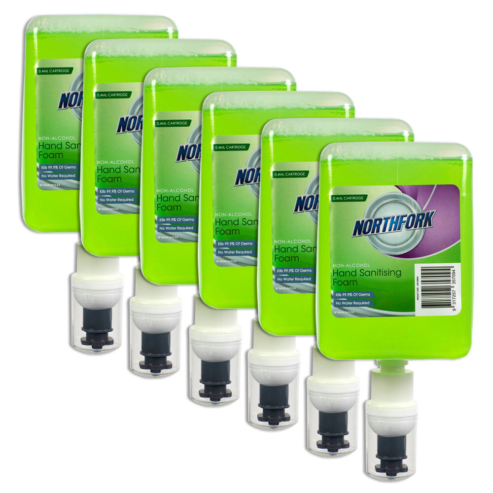 635109600-6pk-northfork-0-4ml-liquid-instant-hand-sanitising-foam-cartridge-green