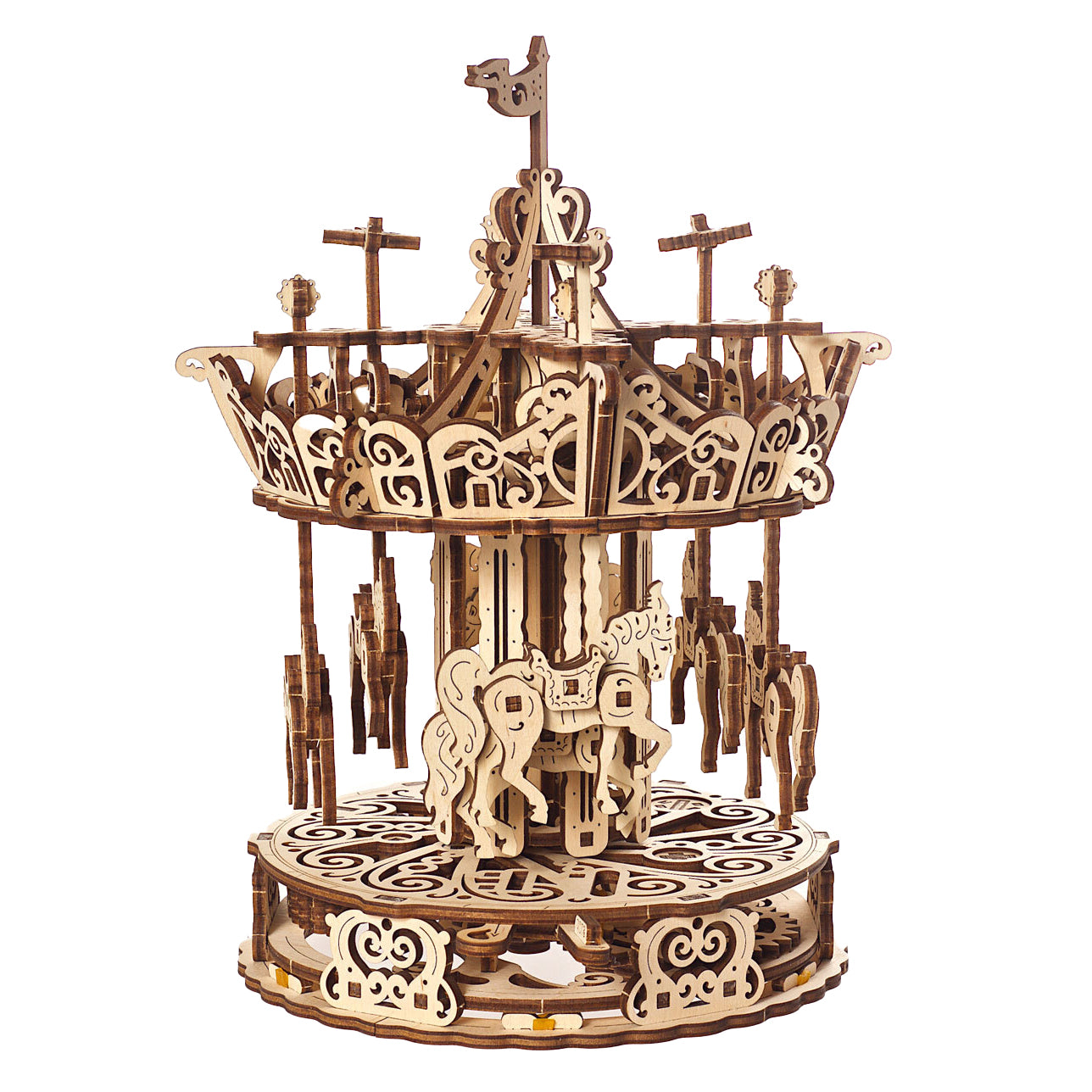 70129-ugears-carousel-mechanical-diy-wooden-3d-puzzle-30pc
