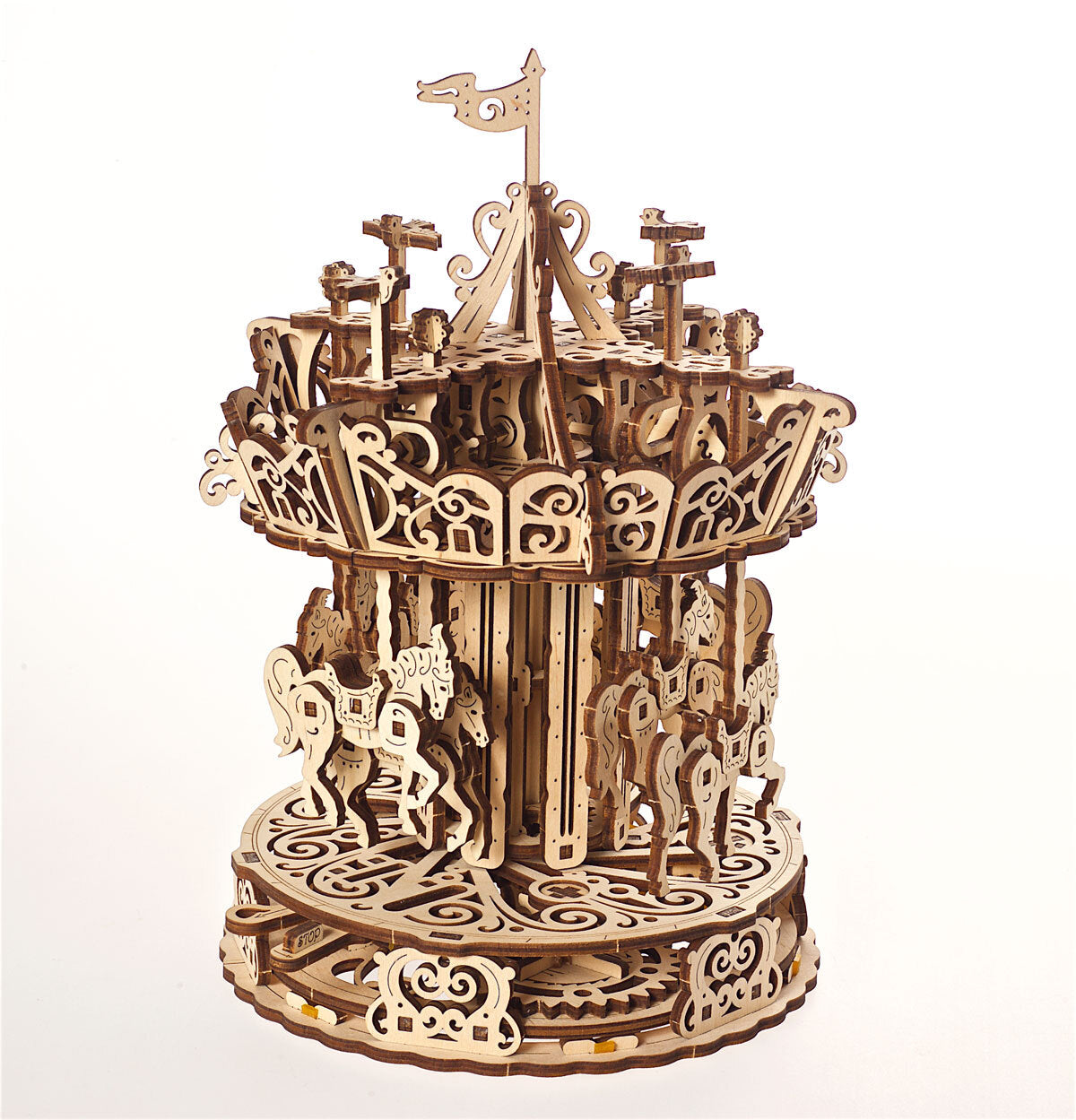 70129-ugears-carousel-mechanical-diy-wooden-3d-puzzle-30pc