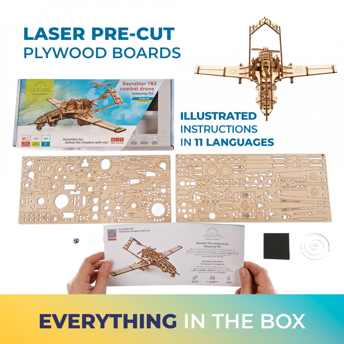 70189-ugears-bayraktar-tb2-combat-drone-wooden-3d-puzzle-12pc