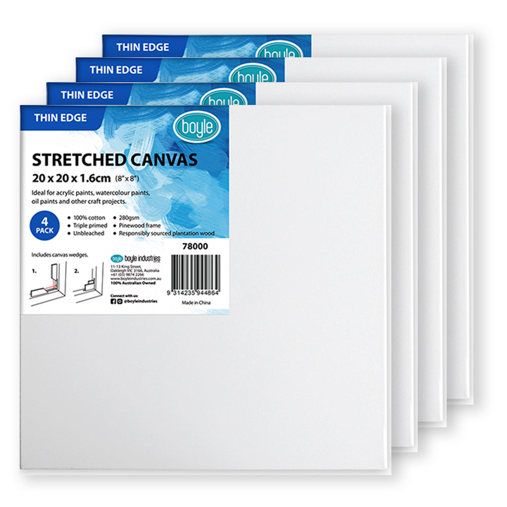 78000-4pk-boyle-thin-edge-20x20cm-8x8-blank-stretched-canvas-280gsm