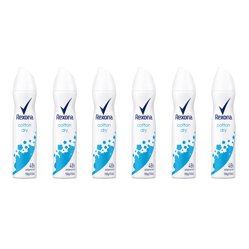 6x Rexona 250ml Anti Perspirant Deodrant - Cotton