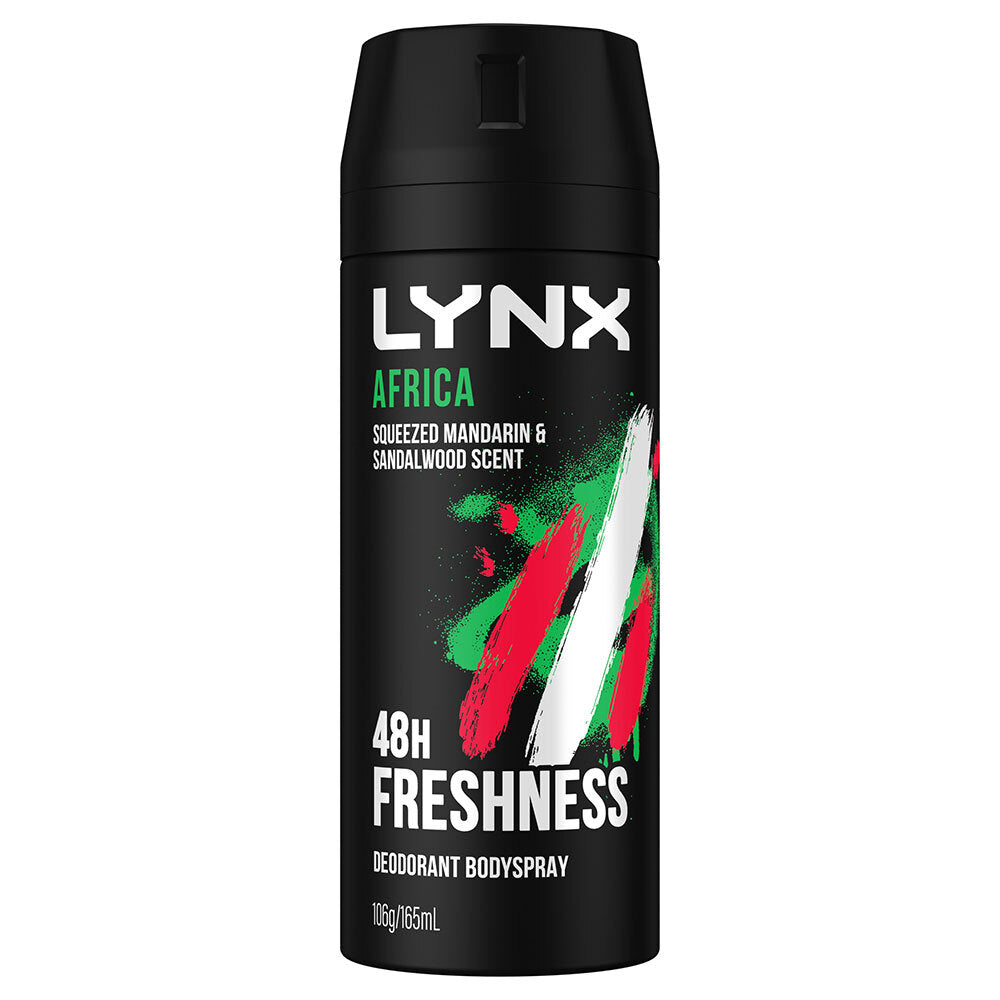 6x Lynx 165ml Deodorant Body Spray 48hr - Africa