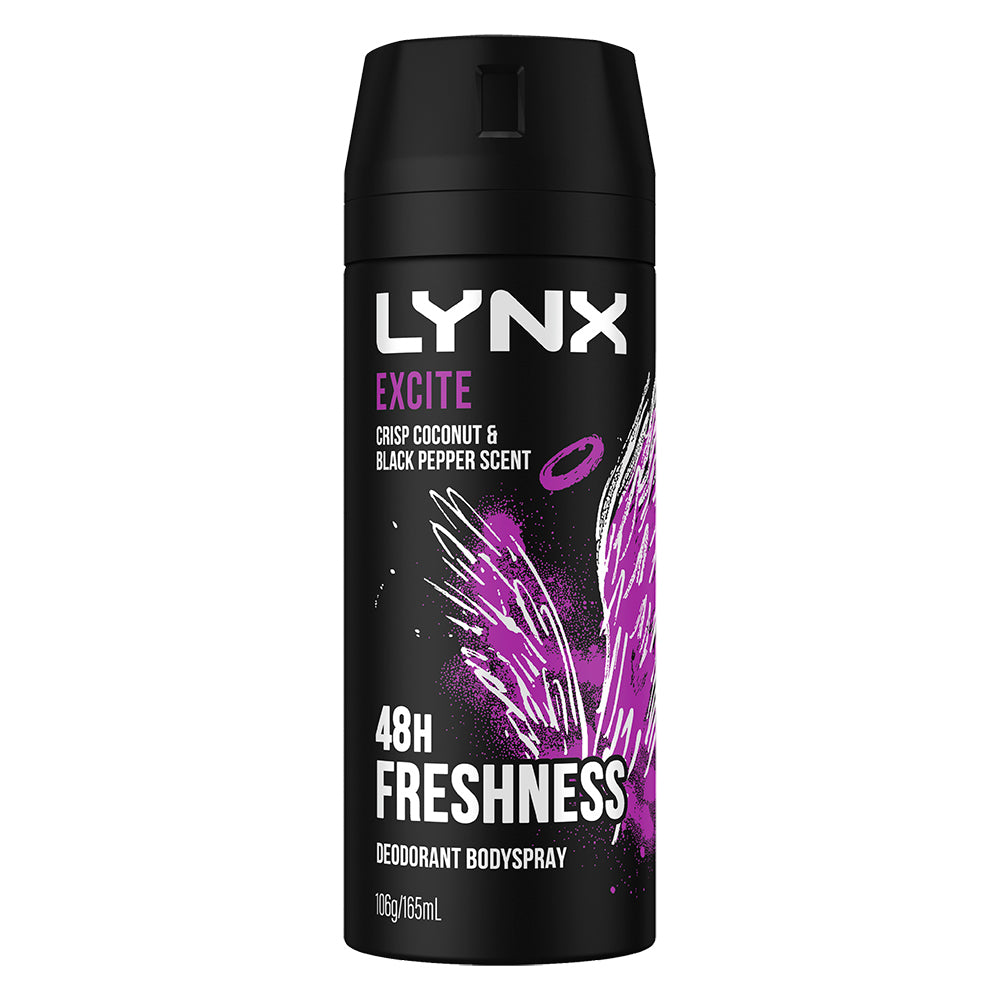 6x Lynx Body Spray Men Fresh 165ml Excite
